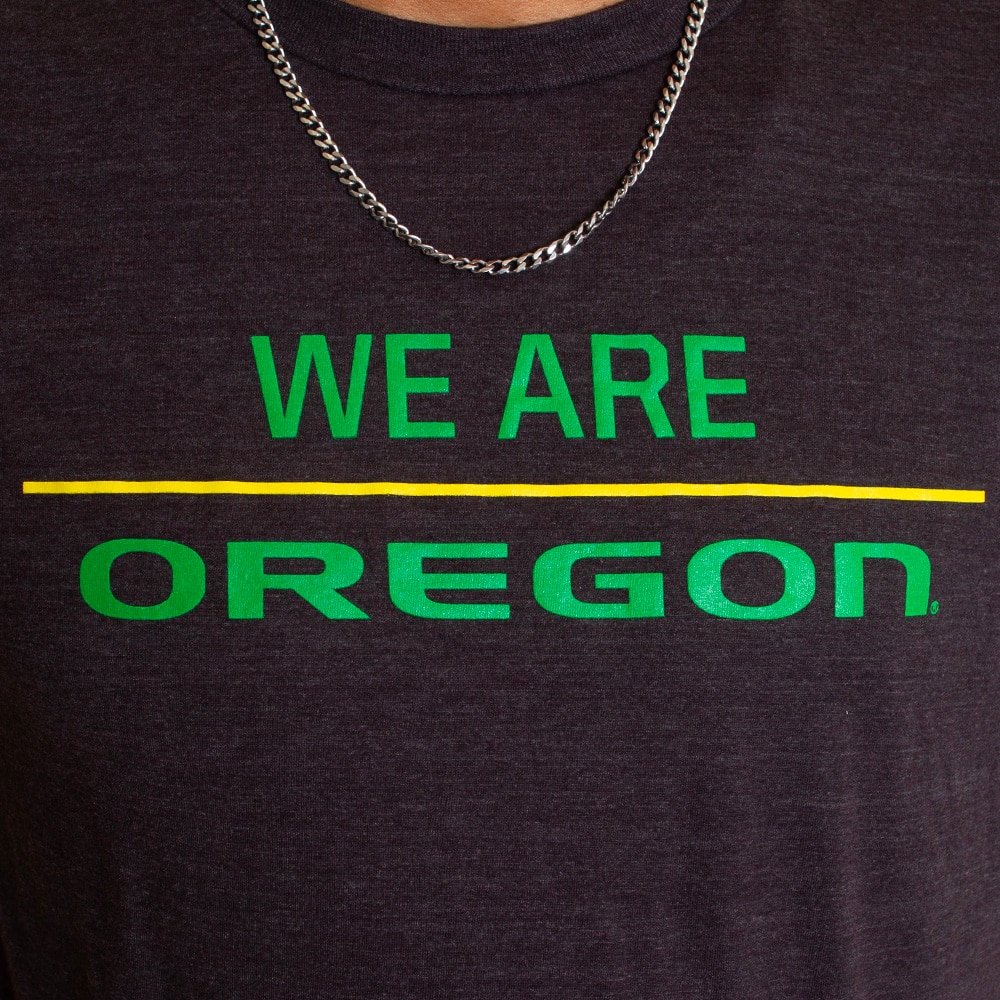 Oregon, Ivy Citizens, Grey, Crew Neck, Polyester Blend, Men, Unisex, Reprieve, Green/Yellow Stripe, We Are Oregon, T-Shirt, 754479
